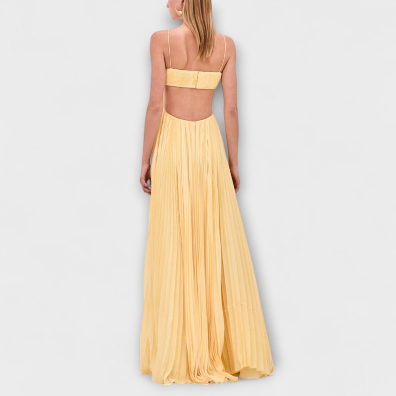 Mireille - Schickes Plissiertes Cutout Fließendes Maxikleid