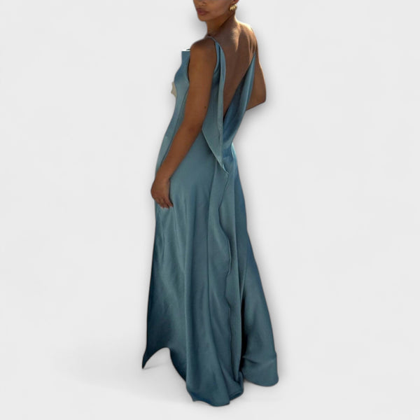 Hallie - Schickes Satin-Maxikleid mit hohem Schlitz