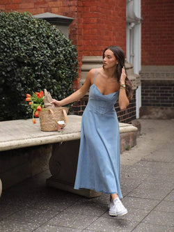 Lux - Denim Blau Trägerloses Kleid