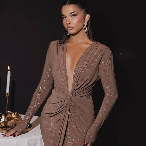 Thea - Maxikleid mit tiefem V-Ausschnitt