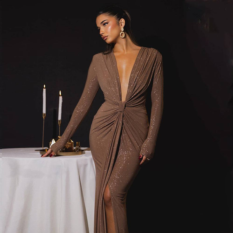 Thea - Maxikleid mit tiefem V-Ausschnitt