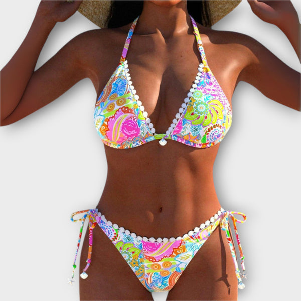 Valerie - Lebhaftes Spitzen-Bikini mit Halsband