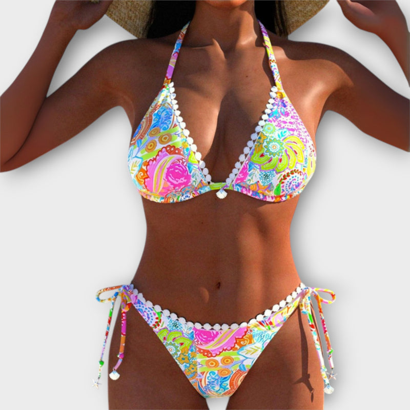 Valerie - Lebhaftes Spitzen-Bikini mit Halsband
