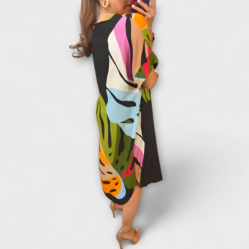 Roos - Lässiges Kleid mit Bunter Blätterdruck