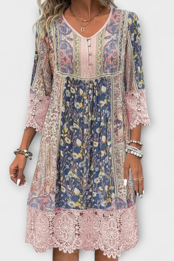 Casey - Boho-Kleid mit Spitze und vintage Blumenmuster