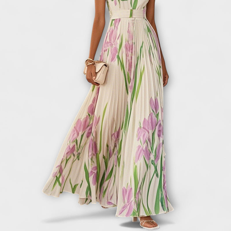 Gefaltetes florales Chiffon Maxikleid