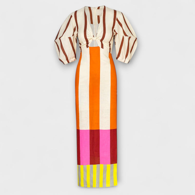 Kaya - Maxi-Kleid mit Front-Ausschnitt und Puffärmeln