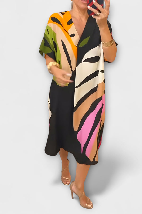 Roos - Lässiges Kleid mit Bunter Blätterdruck