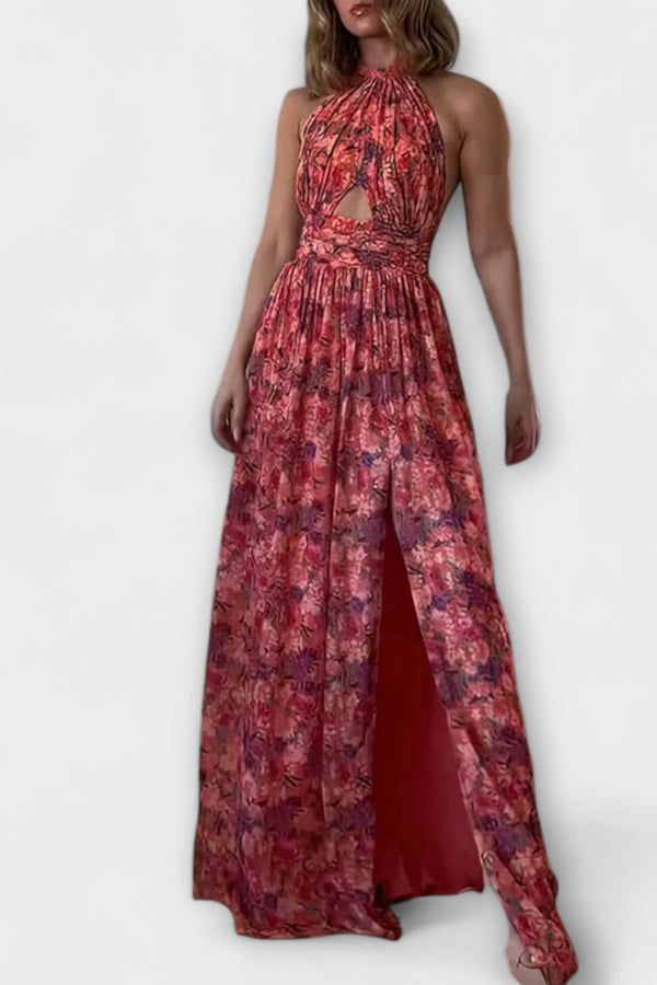 Nortrud - Rückenfreies Maxikleid mit floralem Muster