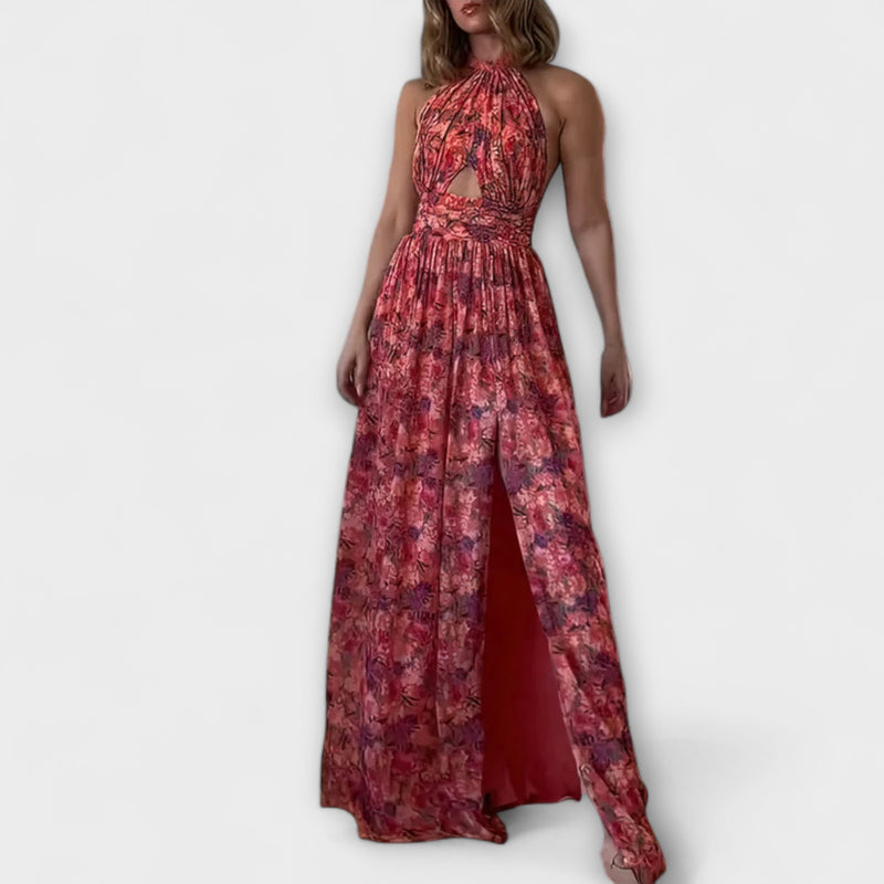 Nortrud - Rückenfreies Maxikleid mit floralem Muster