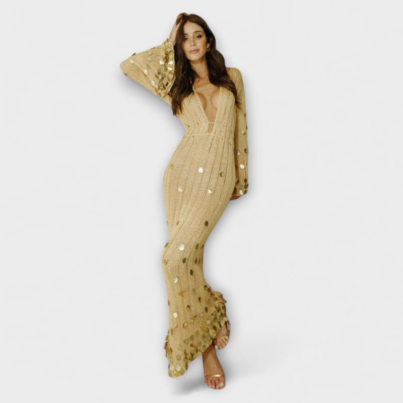 Kathleen - Gold Strick Maxi Kleid von Dolly