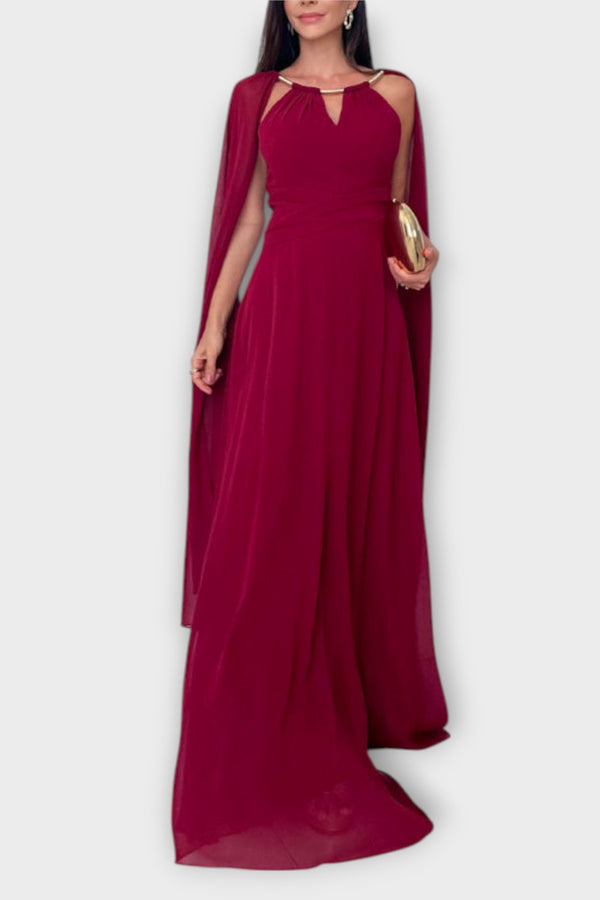 Mabel - Elegantes Maxikleid mit Cape-Ärmeln und hohem Schlitz