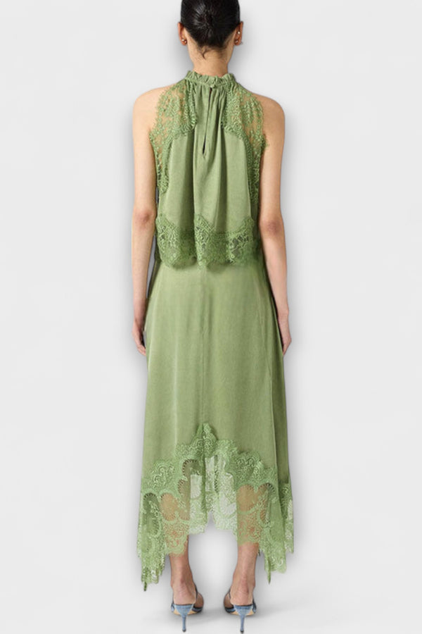 Kaia - Satinbluse mit Spitzenbesatz und plissiertem Ausschnitt im Set