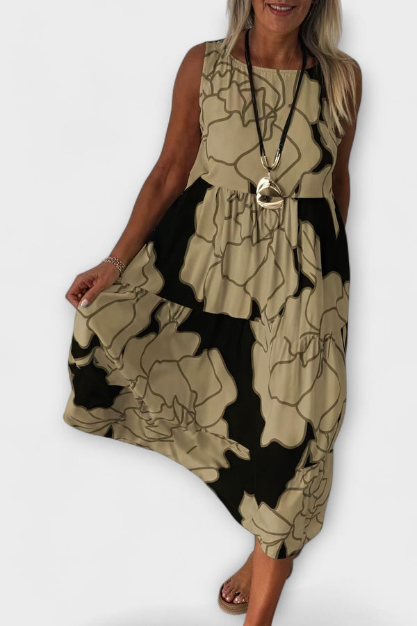 Geblümtes Midi-Kleid mit Stufenrock