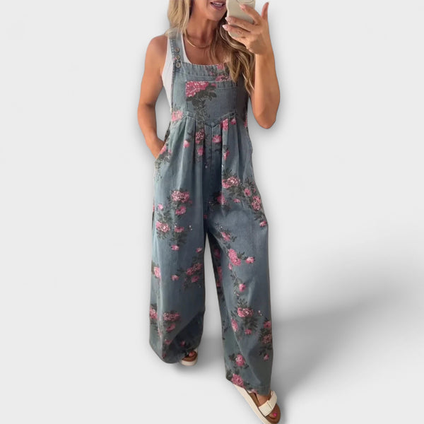 Bethany - Blumenmuster Weite Denim Latzhose