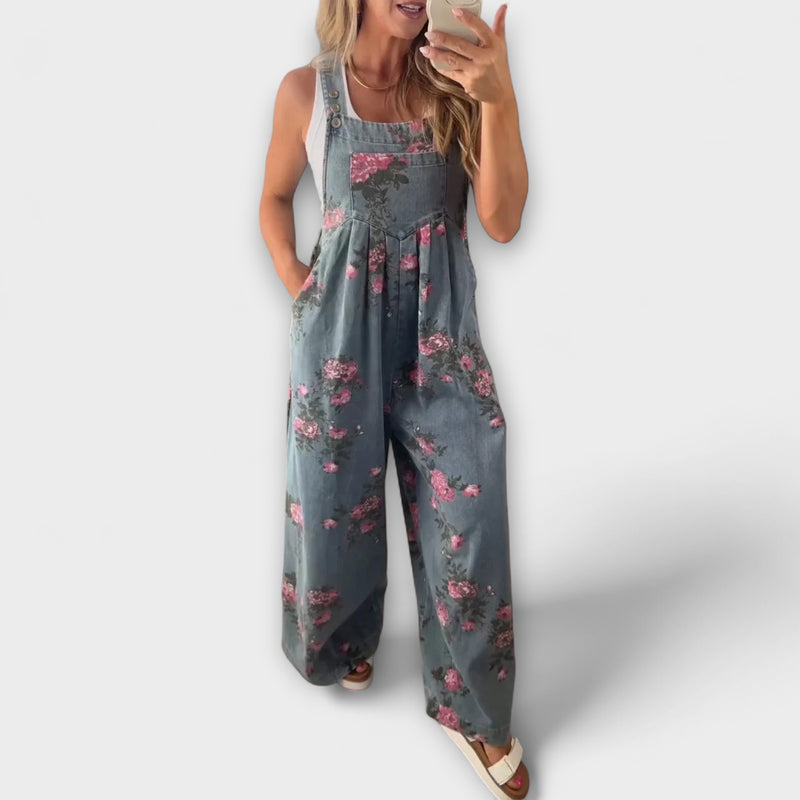 Bethany - Blumenmuster Weite Denim Latzhose