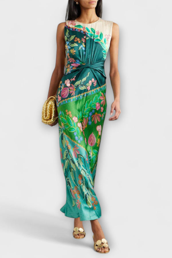 Aisling - Elegantes Verdrehte Drapierte Blumen Maxikleid