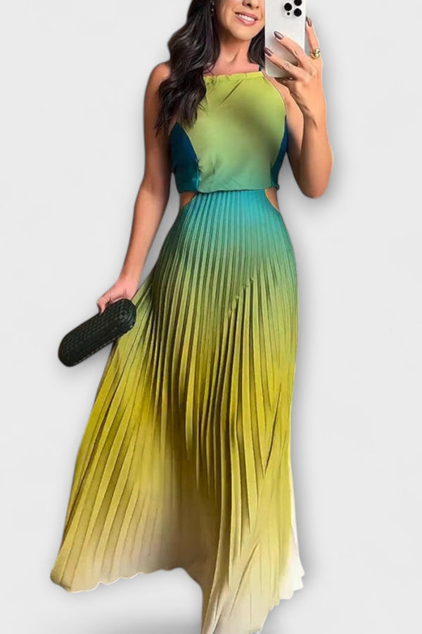 Haven - Schickes Rückfreies Krawatten-Gradient Faltenmaxikleid