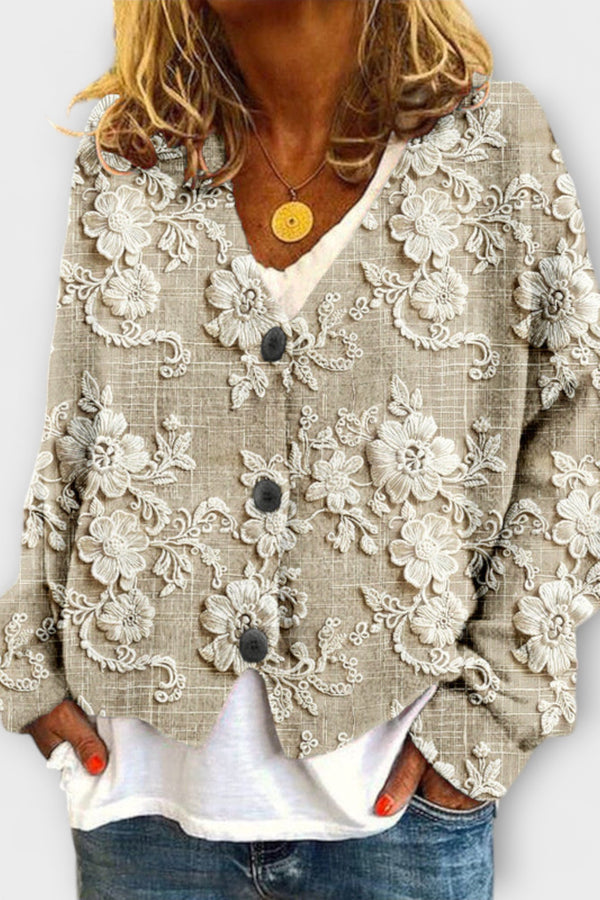 Stella - Floral Patterned Strickjacke