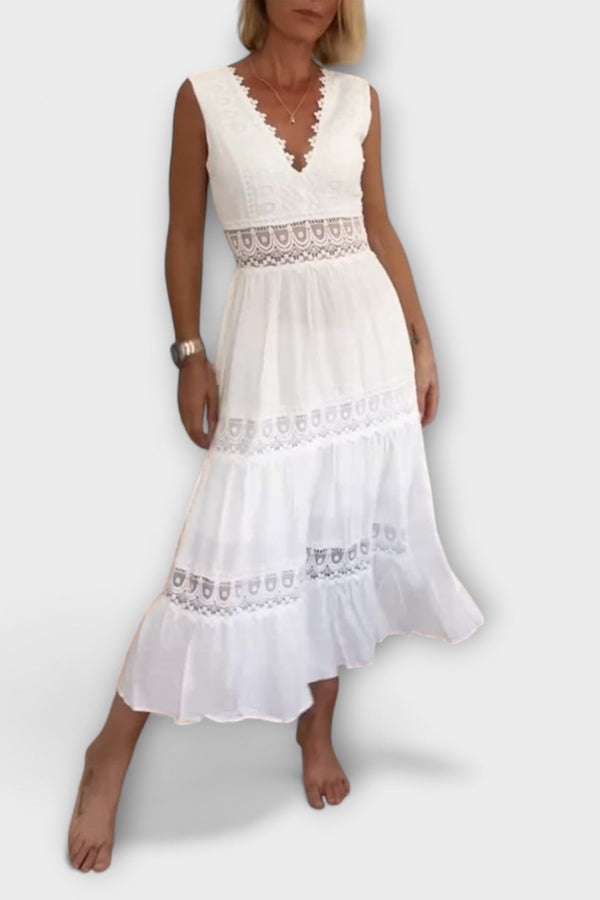 Aurélie - Elegantes V-Ausschnitt Spitzenkleid