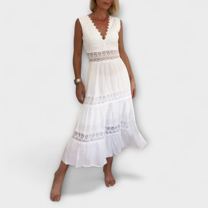 Aurélie - Elegantes V-Ausschnitt Spitzenkleid