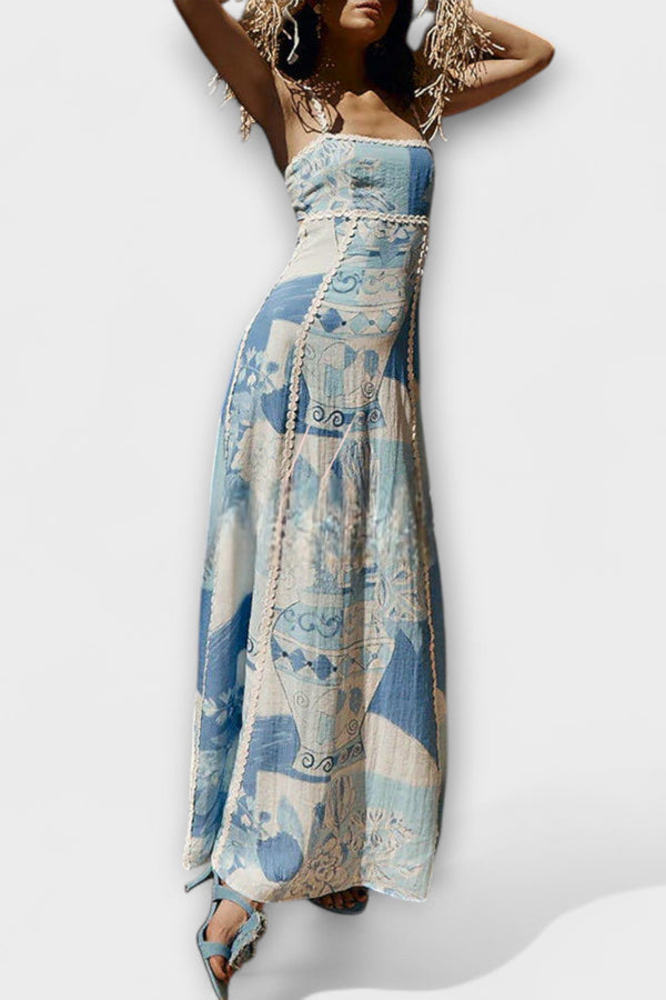 Terazza Ric Rac - Slip Flared Leinen Maxikleid