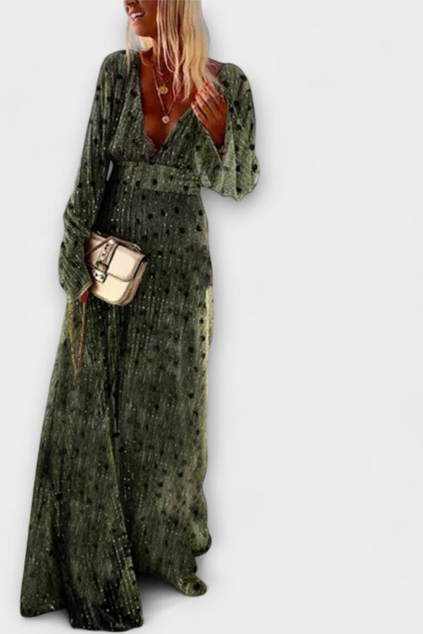 Elegantes langes Kleid mit Polka-Dot-Print