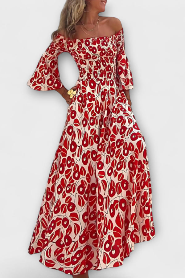 Bella - Off-Shoulder Kleid mit Meeresblumen