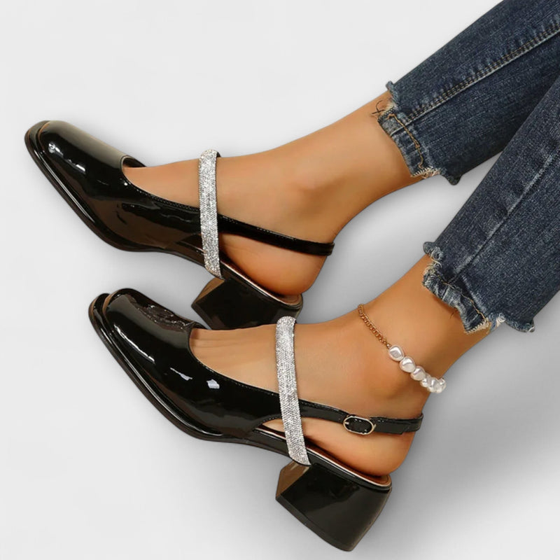 Celandra - Mary Janes mit Glitzer-Riemen und Blockabsatz