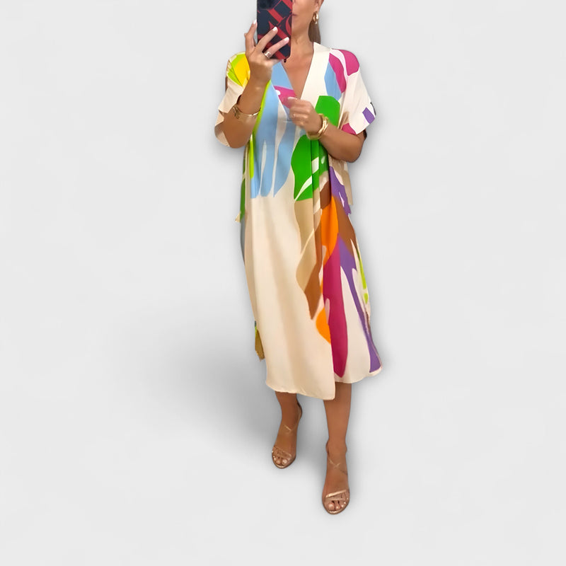 Roos - Lässiges Kleid mit Bunter Blätterdruck