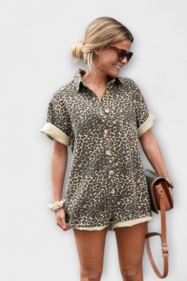 Nonette - Hemd-Jumpsuit mit Leopardenmuster