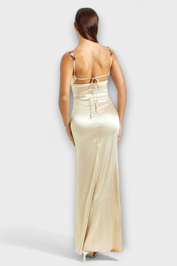 Eira - Verziertes Satin-Kleid mit Trägerschnürung im Rücken