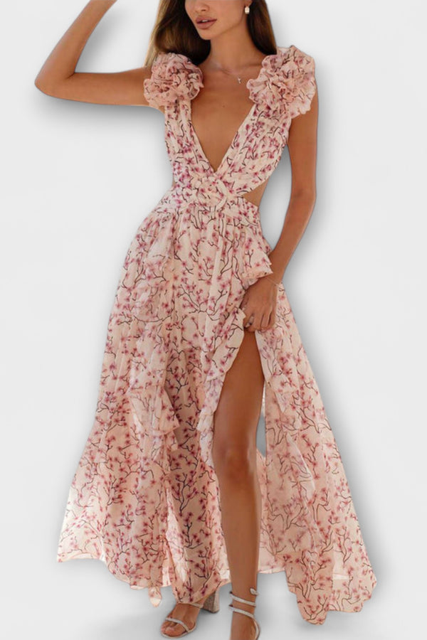 Elin - Maxikleid mit Rüschensäumen und Cut-Out-Details