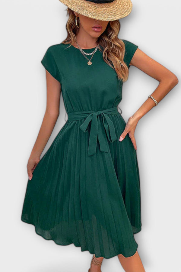 Claire - Kurzarm, gefältete, lässige Midikleid