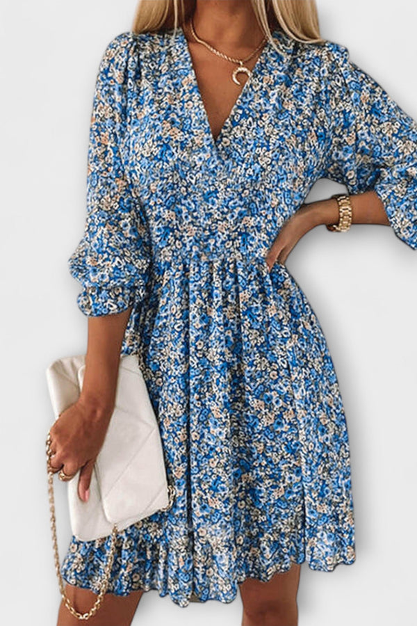 Blumiges Puffärmelkleid für Damen