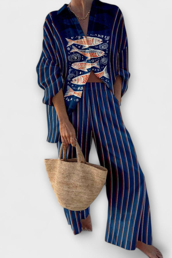 Zairine - Set mit Koi-Muster in Blau