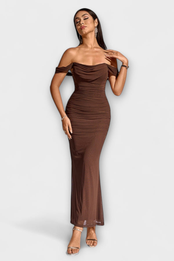 Ione - Off-Shoulder Raffung Bodycon Kleid