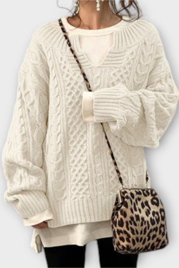 Übergroßer Strickpullover mit Zopfmuster