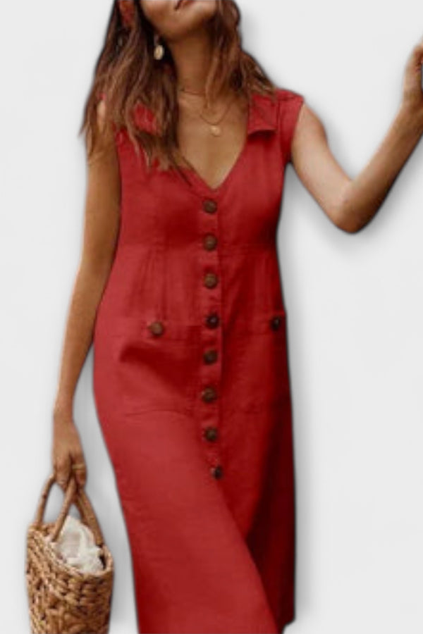 Nora – A-Linien-Kleid aus Baumwoll-Leinen mit Umlegekragen