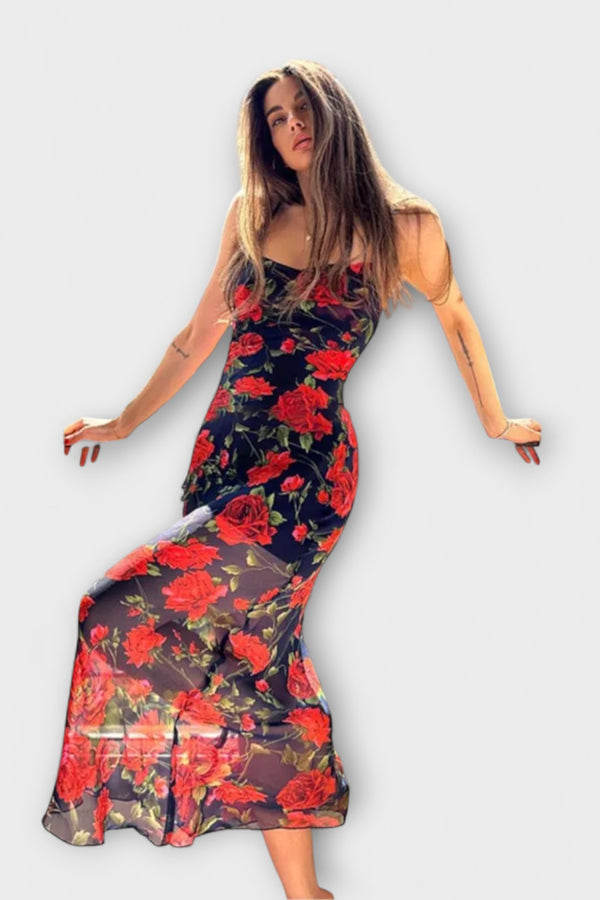 Blumenmuster Spaghetti-Träger Bodycon Kleid