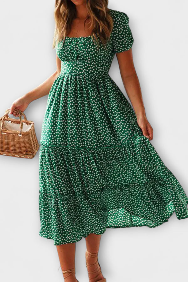 Vintage Blumenmuster Puffärmel Maxikleid