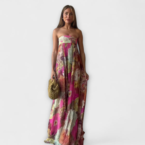 Schickes Retro Trägerloses Plissiertes Maxikleid