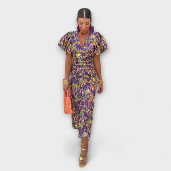 Simona - Elegantes Kleid mit V-Ausschnitt und Puffärmeln