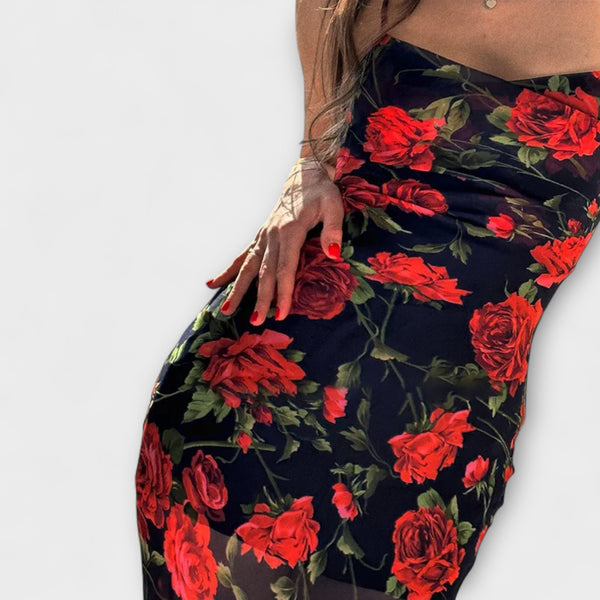 Blumenmuster Spaghetti-Träger Bodycon Kleid