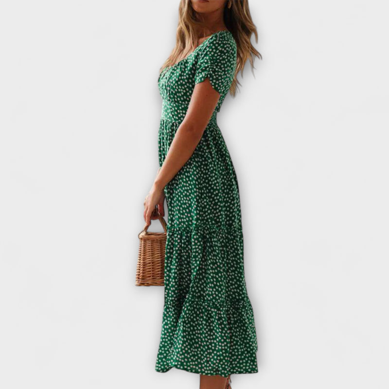 Vintage Blumenmuster Puffärmel Maxikleid