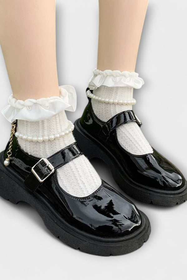 Pearl - Luxus Perlen Mary Jane Leder Schuhe