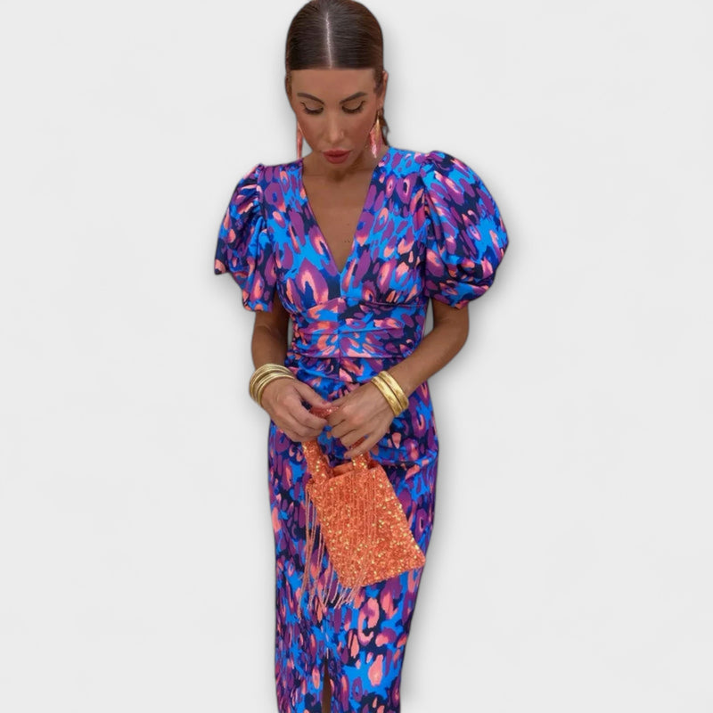 Simona - Elegantes Kleid mit V-Ausschnitt und Puffärmeln