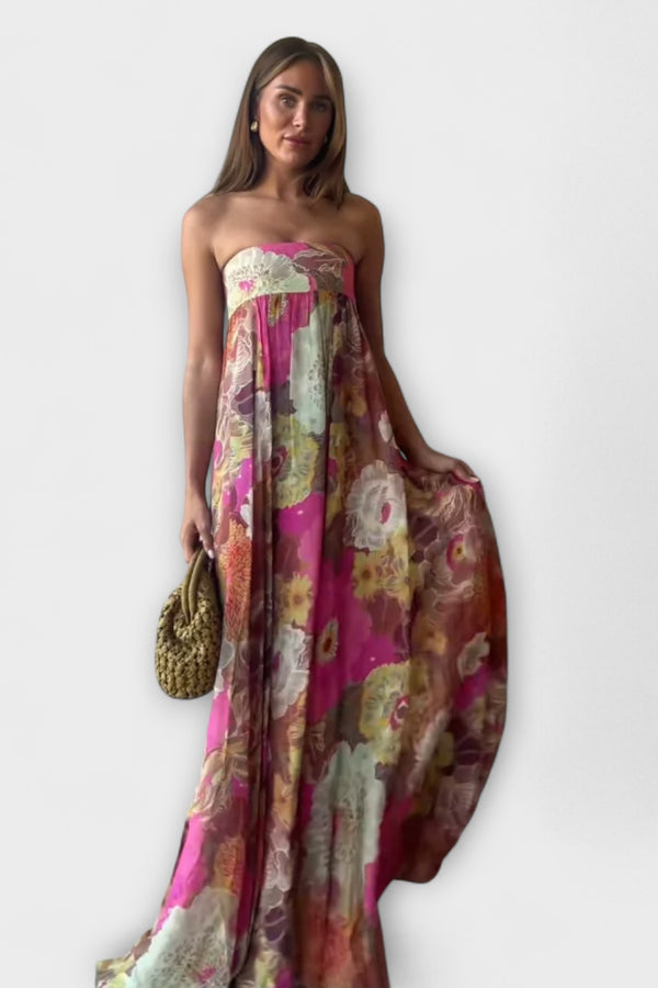 Schickes Retro Trägerloses Plissiertes Maxikleid