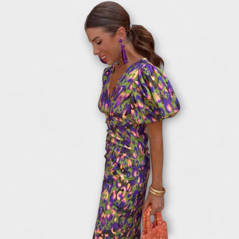 Simona - Elegantes Kleid mit V-Ausschnitt und Puffärmeln