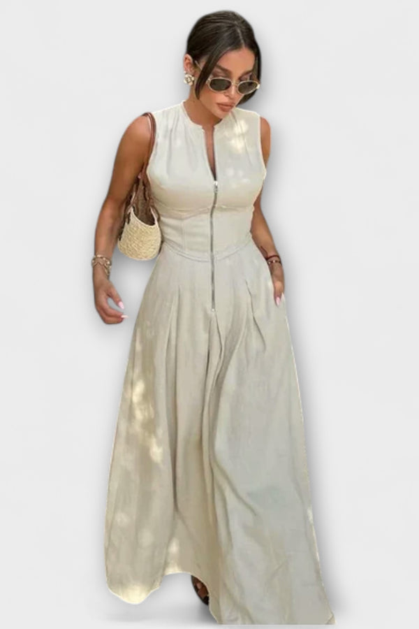 Ärmelloses Plissee Bodycon Midi Kleid